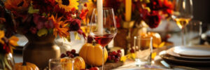 Autumn table setting for celebration with festive fall florals
